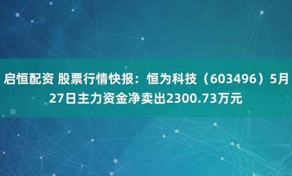 启恒配资 股票行情快报：恒为科技（603496）5月27日主力资金净卖出2300.73万元